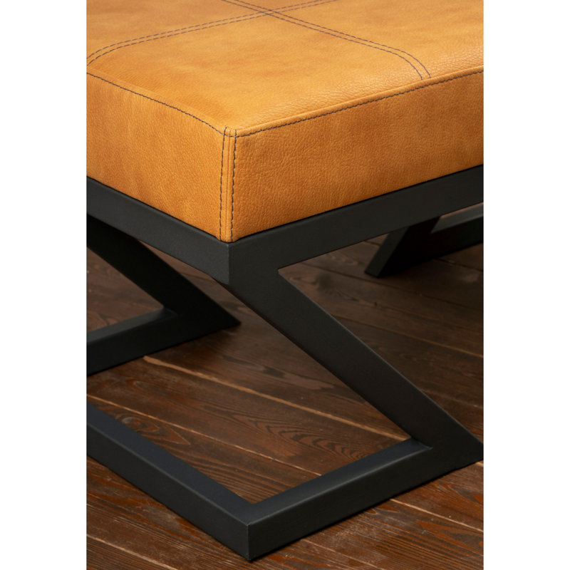 Pouf de style industriel, couleur moutarde, 36,2 po x 17,3 po x 18,1 po | Mousse durable de 32 po pour plus de confort | Structure et pieds robustes en métal (12,8 pouces de haut) | Tissu facile à nettoyer, parfait pour les salons modernes