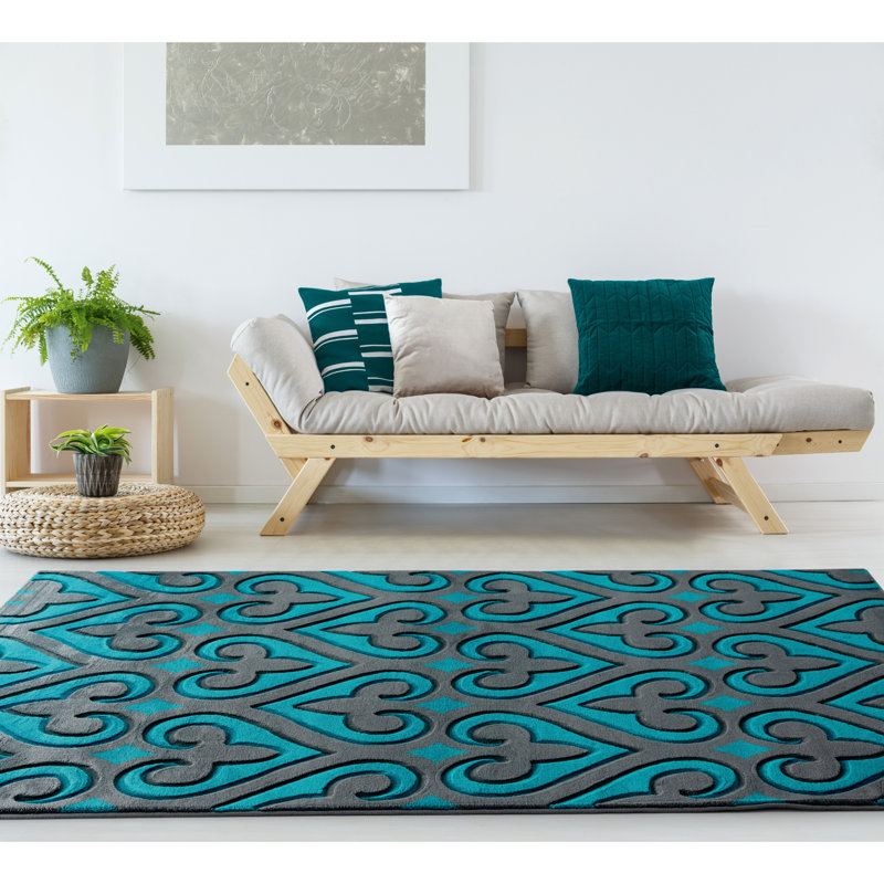 Tapis turquoise / gris Zabala, Rectangle 1 pi 10 po x 2 pi 8 po
