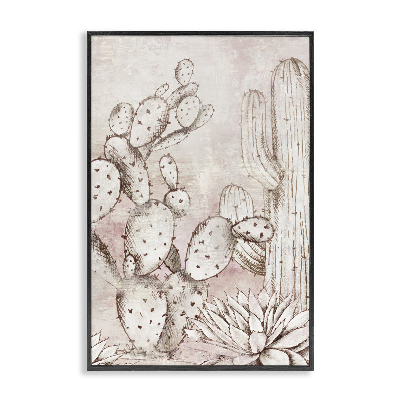 Giclée encadrée Oasis Guardian Cacti, design par Luna Mavis, H 30 po x l 20 po, Giclée encadrée noir minuit