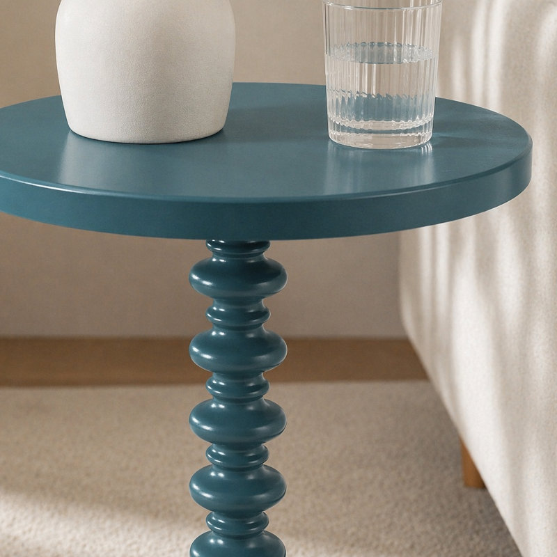 Table d'appoint ronde en bois bleu sarcelle