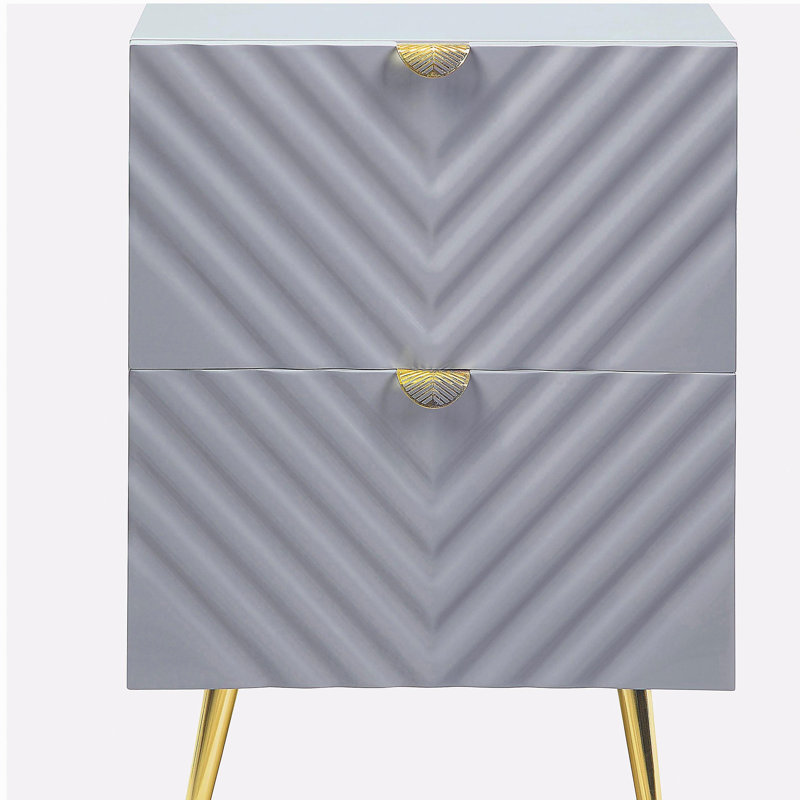 Table de chevet 2 tiroirs grise ultrabrillante, Gris