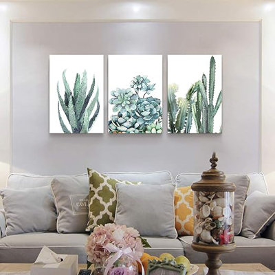 Canvas Wall Art For Living Room Bathroom Wall Decor For Bedroom Kitchen Artwork Canvas Prints Green Plant Flowers Painting 12" X 16" 3 Pieces Modern Framed Office Home Decorations Family Picture