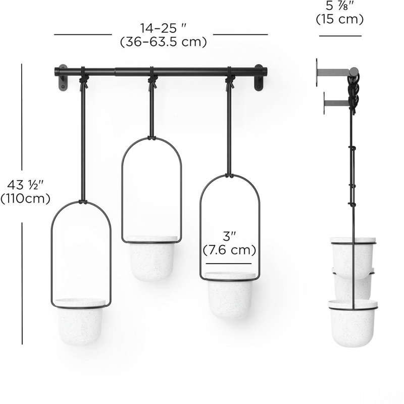 Ensemble de 3 jardinières suspendues Triflora, pour jardin d'intérieur, blanc / noir