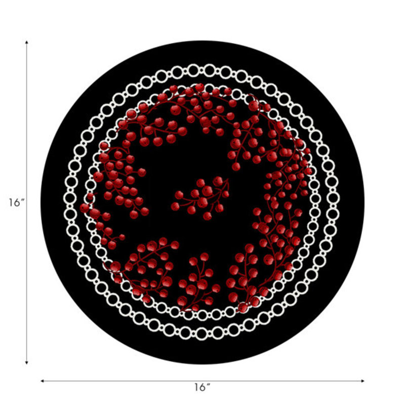 Christmas Berries Vegan Leather Round Pebble Placemat, Red Black