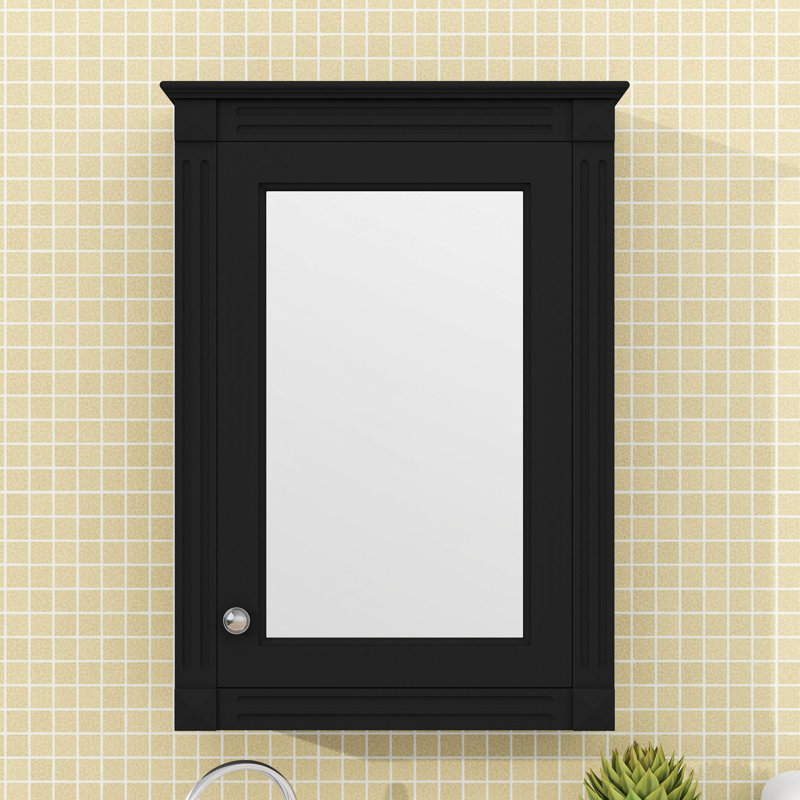 Armoire de salle de bain murale à miroir avec tablettes réglables et porte à fermeture en douceur, Noir