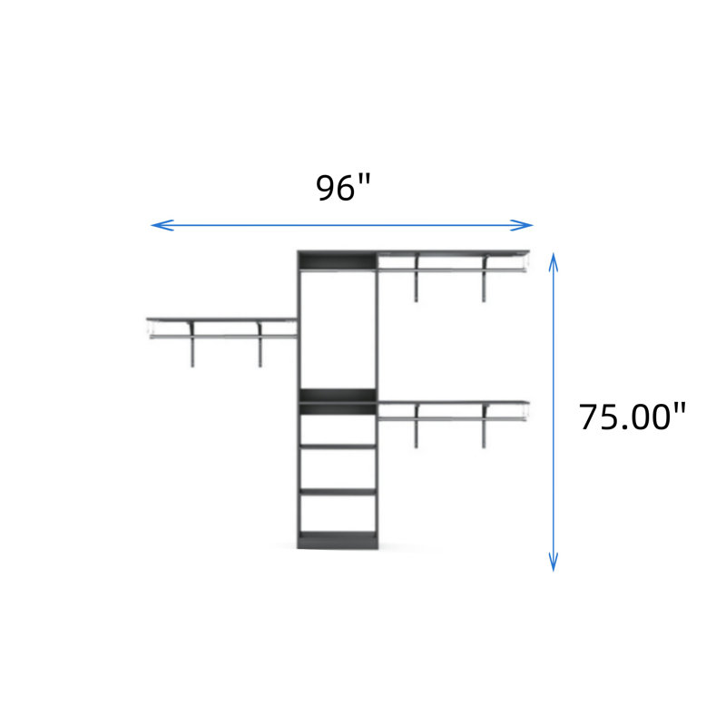 Étagère de rangement pour garde-robe avec 4 tringles de suspension et 5 tablettes, Gris foncé