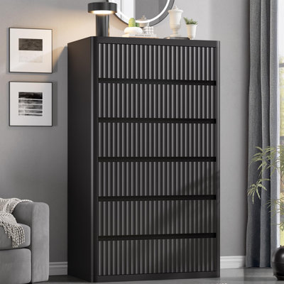 56" Modern Curved Chest with Drawers, Fluted 6-Drawer Dresser