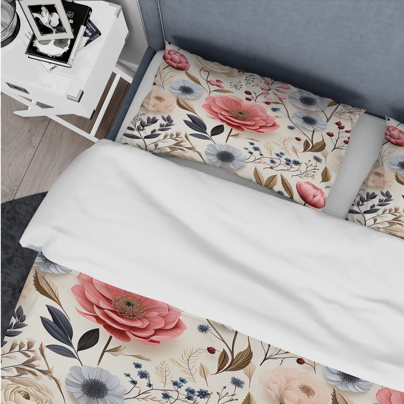 Ethereal Botanicals Ranunculus Pattern Duvet Cover, Twin Duvet Cover + 1 Standard Sham