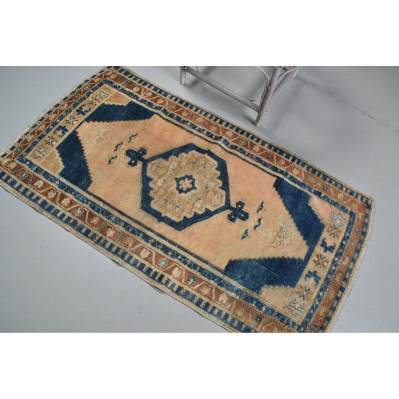 Tapis de couloir beige rétro en laine Oushak: une pièce de décoration unique tissée à la main pour les vestibules