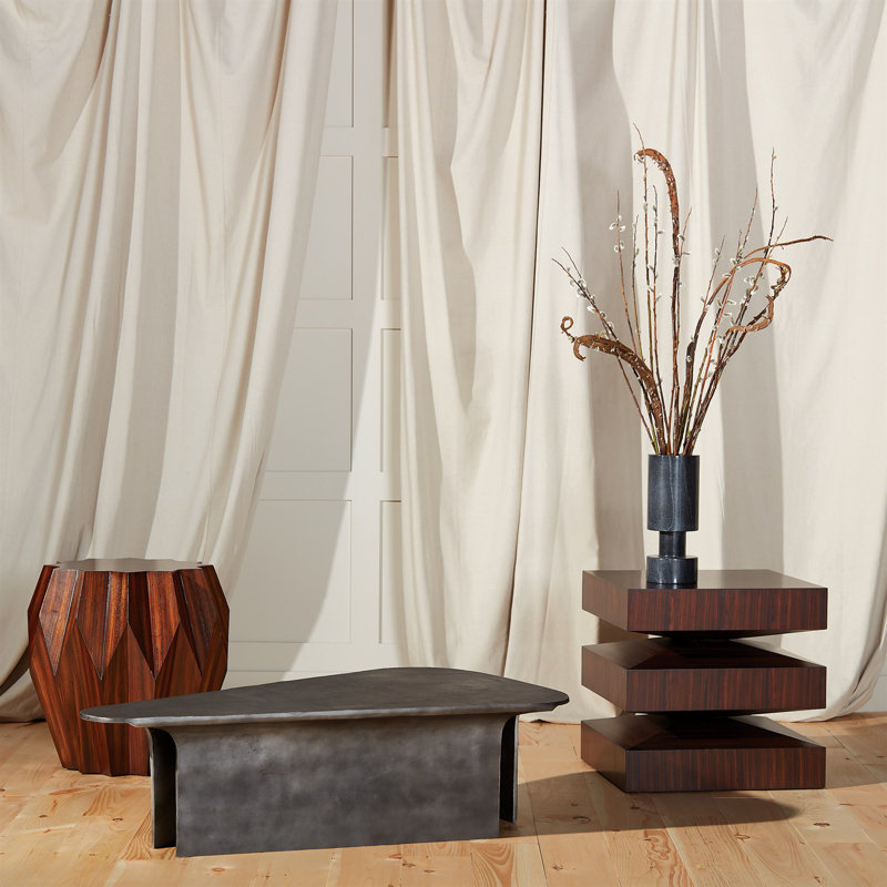 Origami-Inspired Round Dark Walnut Wood Side Table