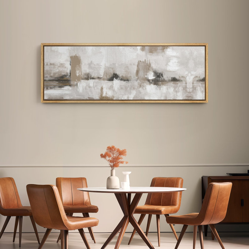 Art moderne moderne abstrait dans des tons neutres, H 20 po x l 60 po, Naturel