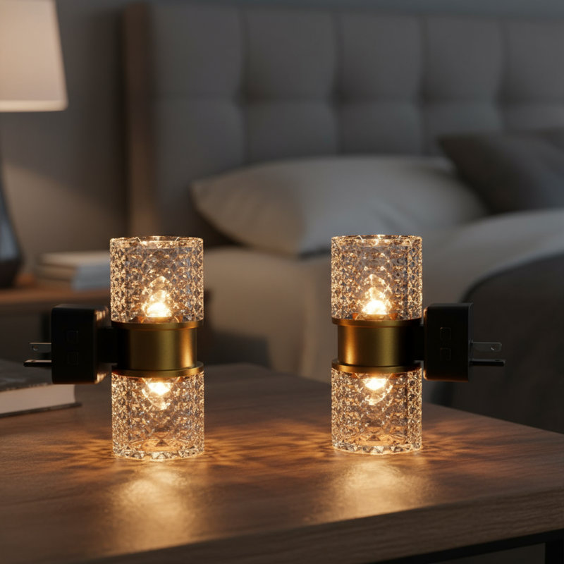 Paire de veilleuses diamantées en cristal avec gradateur blanc chaud et lisse 3000K