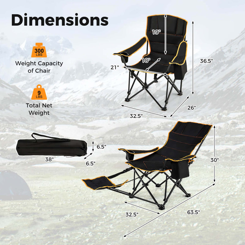 Goplus 2 Pcs Folding Camping Chair With Footrest Adjustable Backrest Padded Cushion