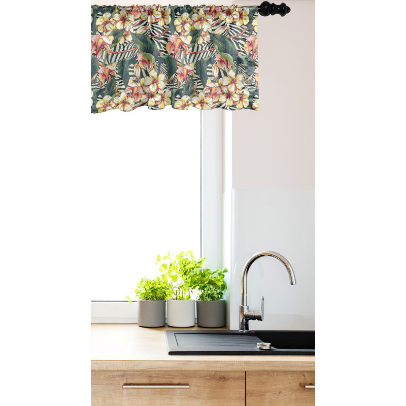 Tropical Floral Multicolor Satin Rod Pocket Valance, 42" x 12"