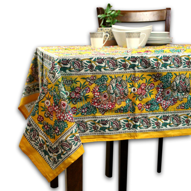 Griner Floral 100% Cotton Tablecloth, Yellow, Rectangle 86" L x 58" W
