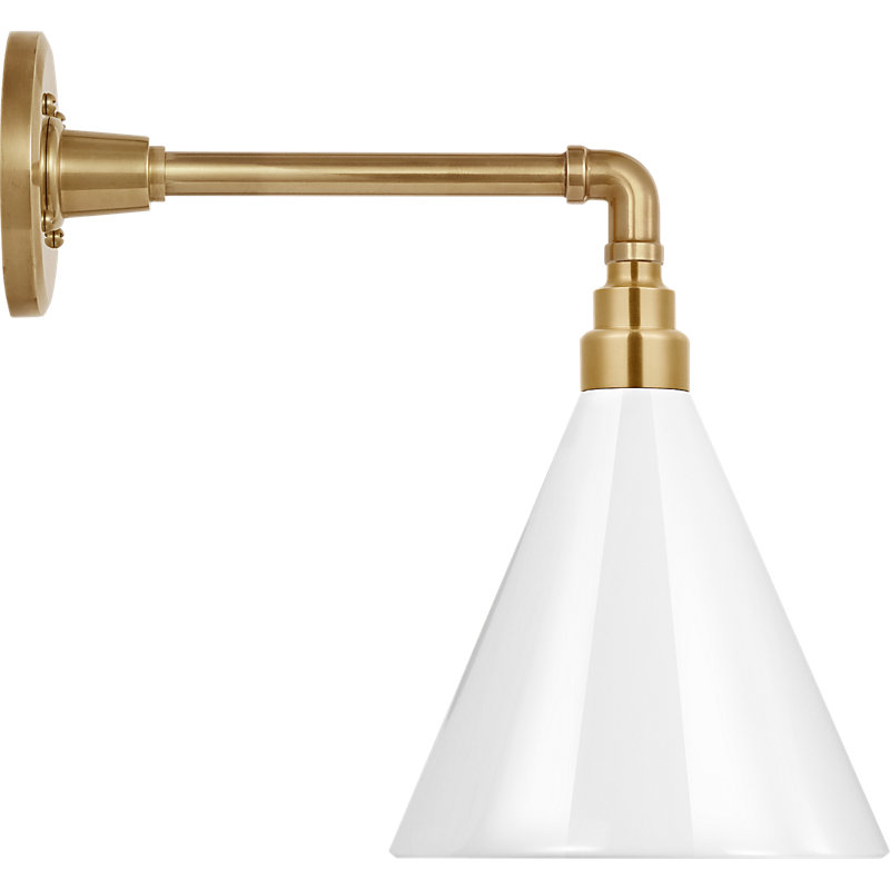 Thomas O'Brien 1 - Light Outdoor Barn Light, White, Hand-Rubbed Antique Brass, 14.75" H x 9" W x 14.75" D