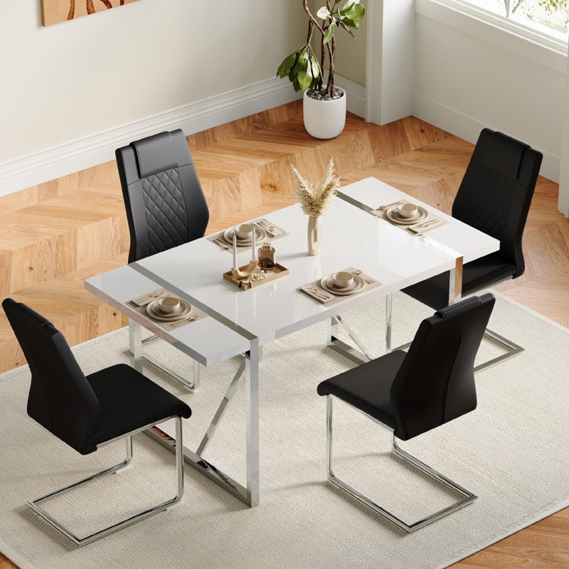Minday Double Pedestal Dining Set, Black/Silver, Silver, 5