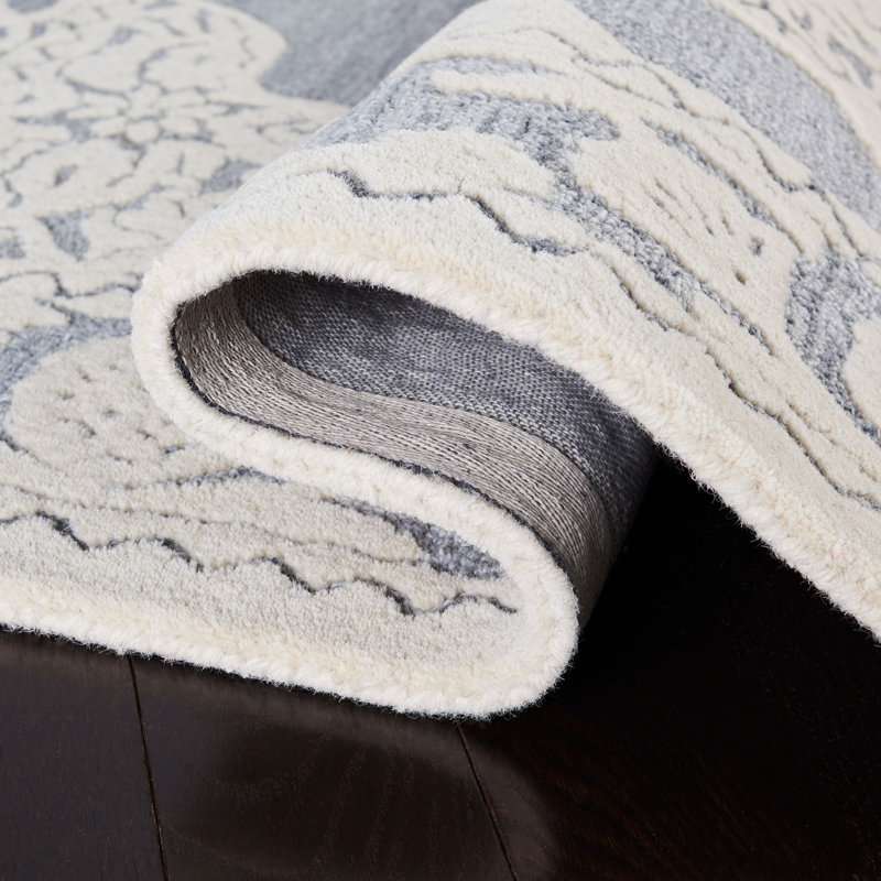 Micro-Loop Hand Tufted Wool/Cotton Oriental Rug in Ivory, Round 5'