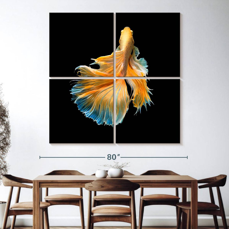 Brami poisson de chasse jaune grandiose, H 74 po x l 74 po