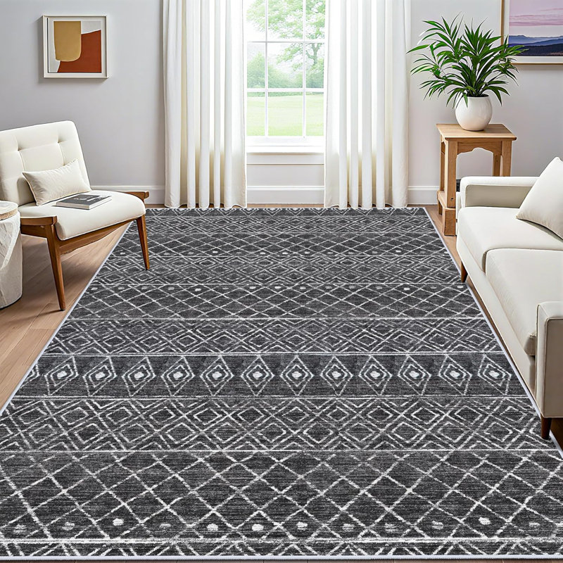 Washable Rugs - Long Hallway Rug Low Pile Rug with Non Slip Backing Floor Mat Moroccan Indoor Carpet for Kitchen Bedroom Entryway Black