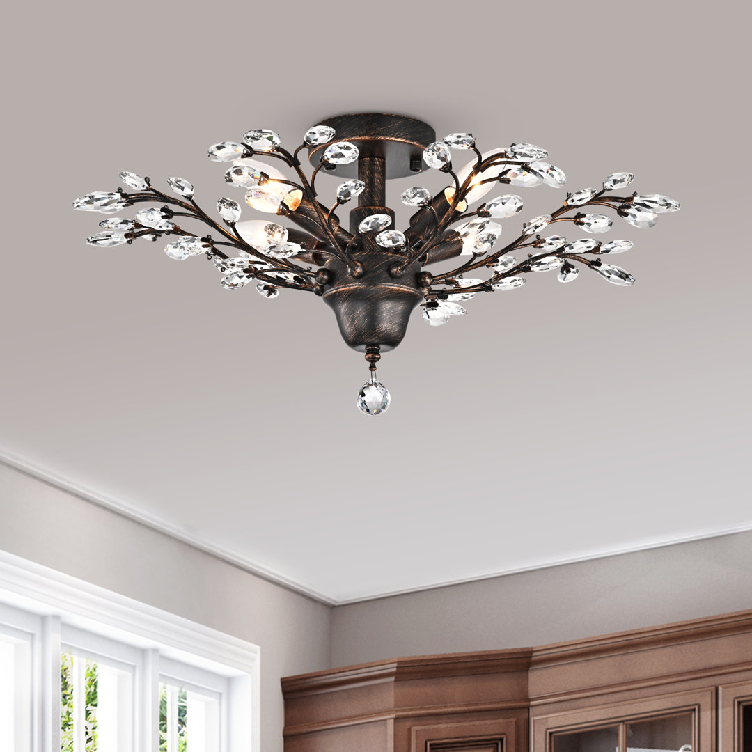 Newlyn 4 - Light 23.6" Antique Copper Unique Tiered Semi Flush Mount Rosdorf Park