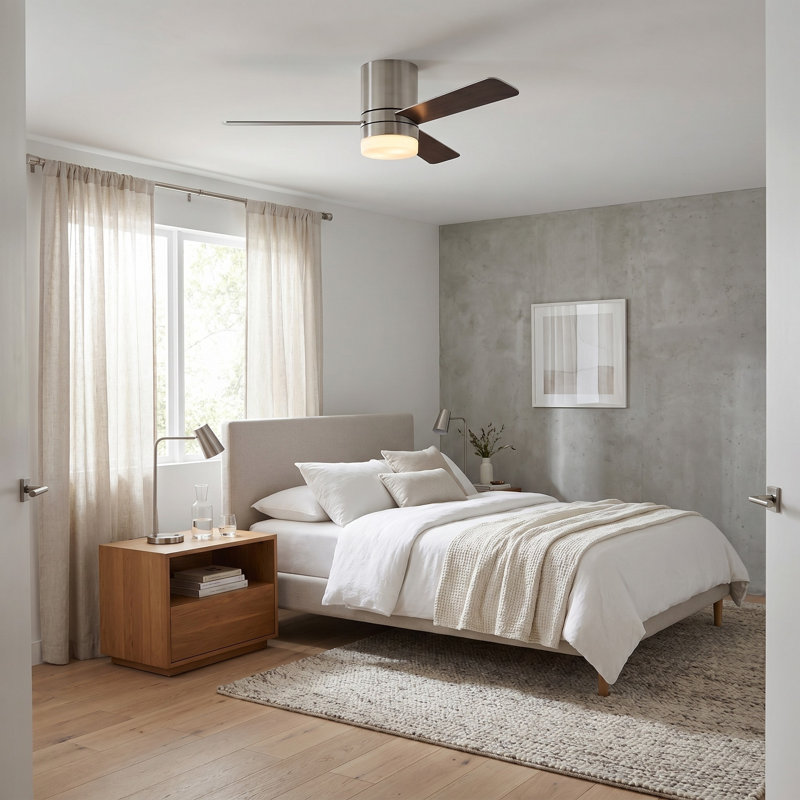 Kris Ceiling Fan with LED Lights, 44", Midnight Black/American Walnut, Brushed Steel