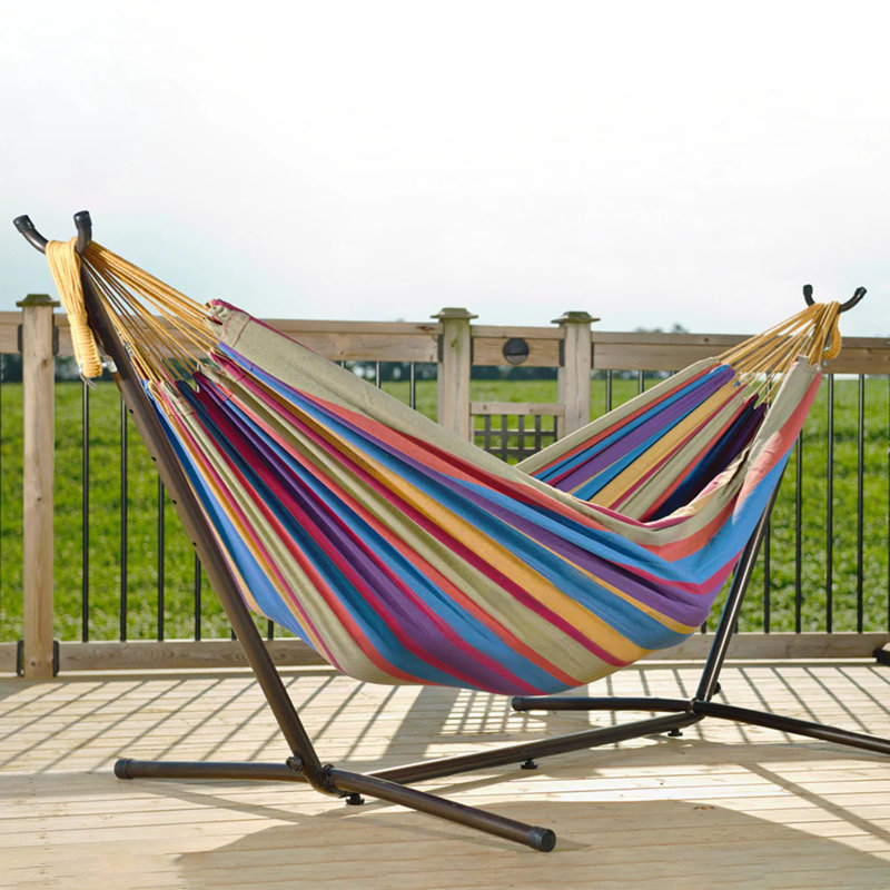Double Classic Hammock with Stand, Tropical, Black, 104cm H x 250cm L x 109cm W