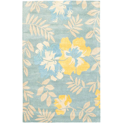 Freda Floral Handmade Tufted Wool Blue Area Rug
