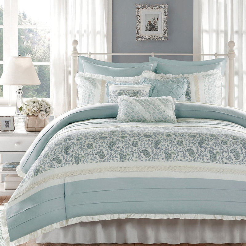 Housse de couette 9 pièces en coton pour lit très grand avec détails en dentelle et tissu multicolore