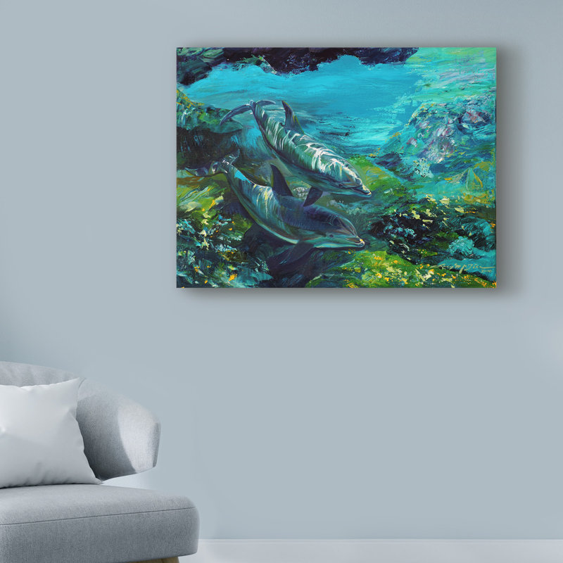 « tranquility atlantique bottlenose dauphins », reproduction de peinture à l’acrylique sur toile tendue