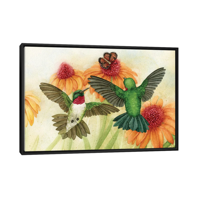 «Humingbird Garden II» par Tracy Lizotte - reproduction d'art, H 26 po x l 40 po x 1,5 po, Toile avec cadre noir, Aucun mat