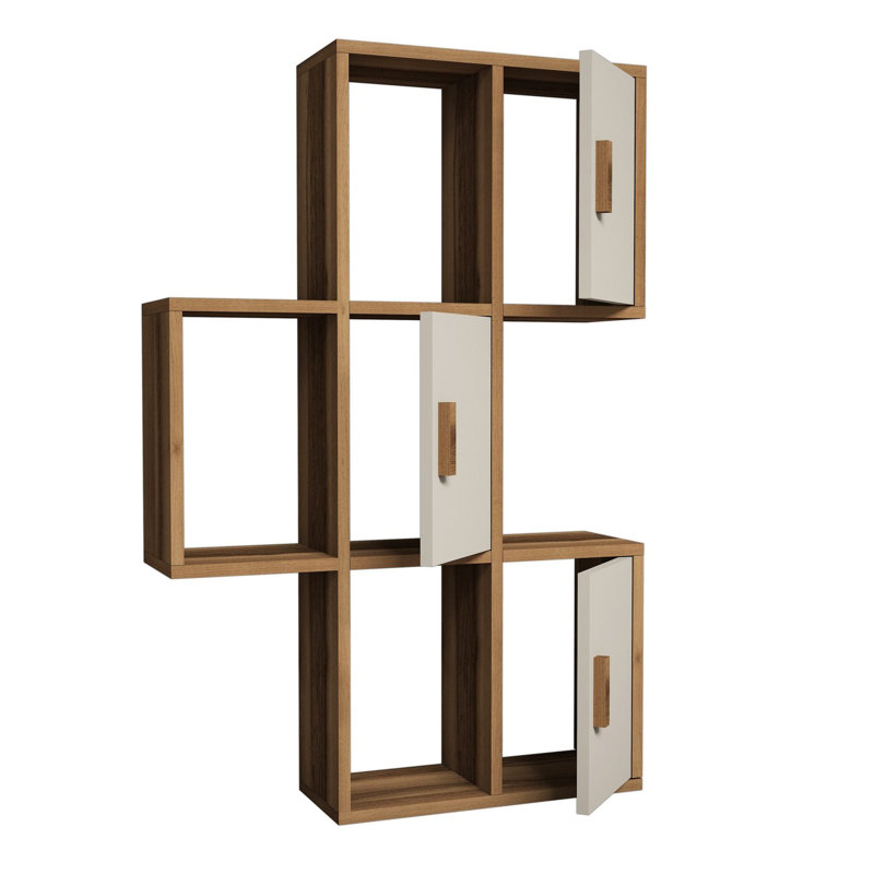 Tallapoosa 9 Piece Cube Shelf with Adjustable Shelves, Walnut/Cream