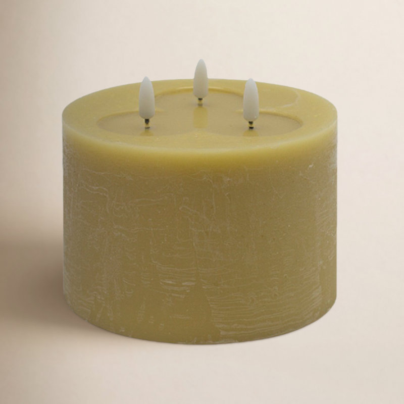 3 Wick Large Dark Champagne Flameless Candle, Yellow