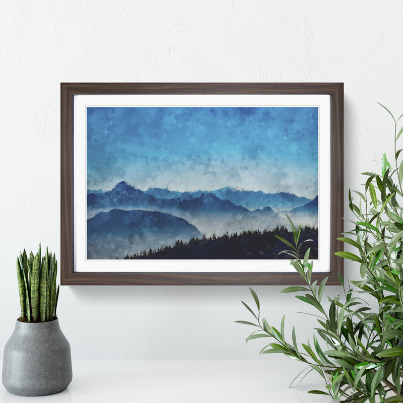 Fog Between the Mountains - Picture Frame Graphic Art Print, 62cm H x 87cm W x 2cm D, Walnut Framed