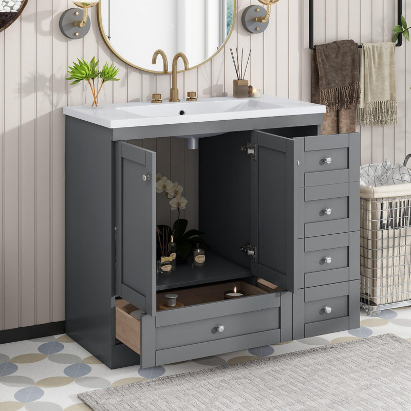 Meuble-lavabo moderne 36 po, Gris