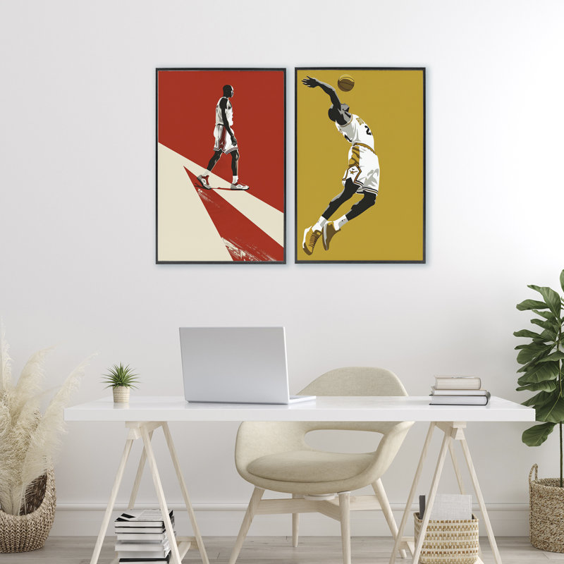 Ensemble de 2 giclées encadrées Iconic NBA Champions, design par Ray Powers, Giclée encadrée noir minuit, H 24 po x l 16 po