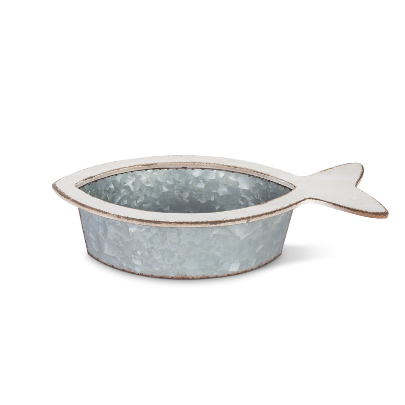 Assorted, Nested Galvanized Fish-Shaped Buckets with Painted Wood Edges (Set of 2)