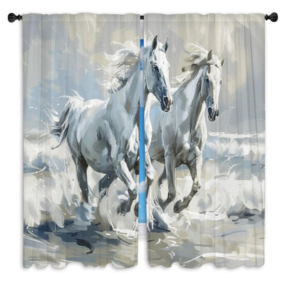 Horses Running Window Curtains  Animals Dynamic Movement Drapes - 2 Panels