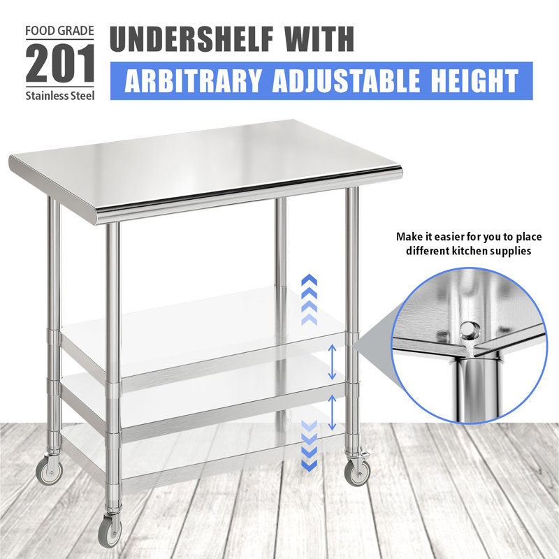 Mickeal 24" x 36" Stainless Steel Workbench with Wheels