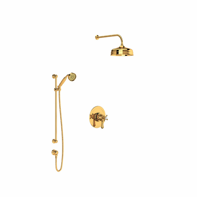 Georgian Era Thermostatic/Pressure Balanced Complete Shower System with Rough-in Valve, Gold
