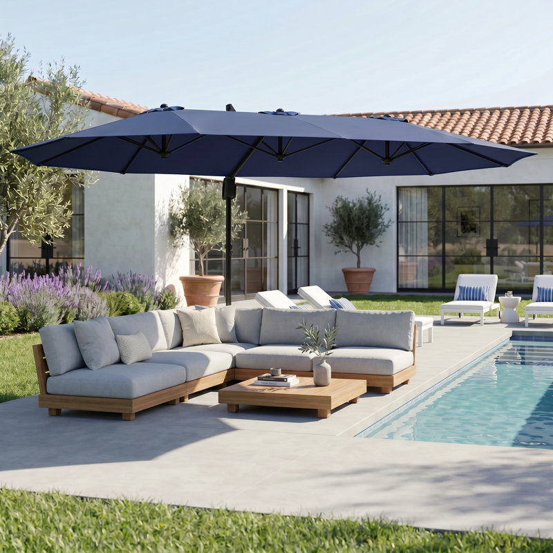 Parasol en porte-à-faux rectangulaire avec base 90,6 "× 155,5", Bleu