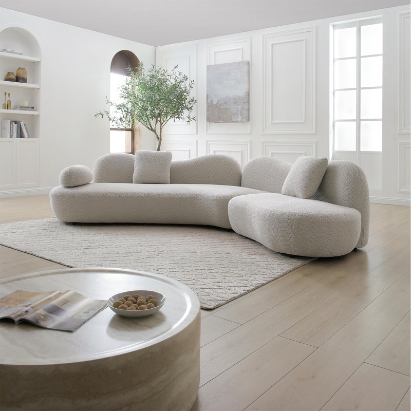 Canapé modulaire courbé minimaliste de 128 po avec coussins à dossier papillon de 52 po, Beige