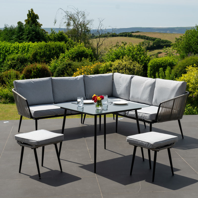 Sartene Outdoor Dining Set - Corner Sofa, Dining Table, 2 x Stools