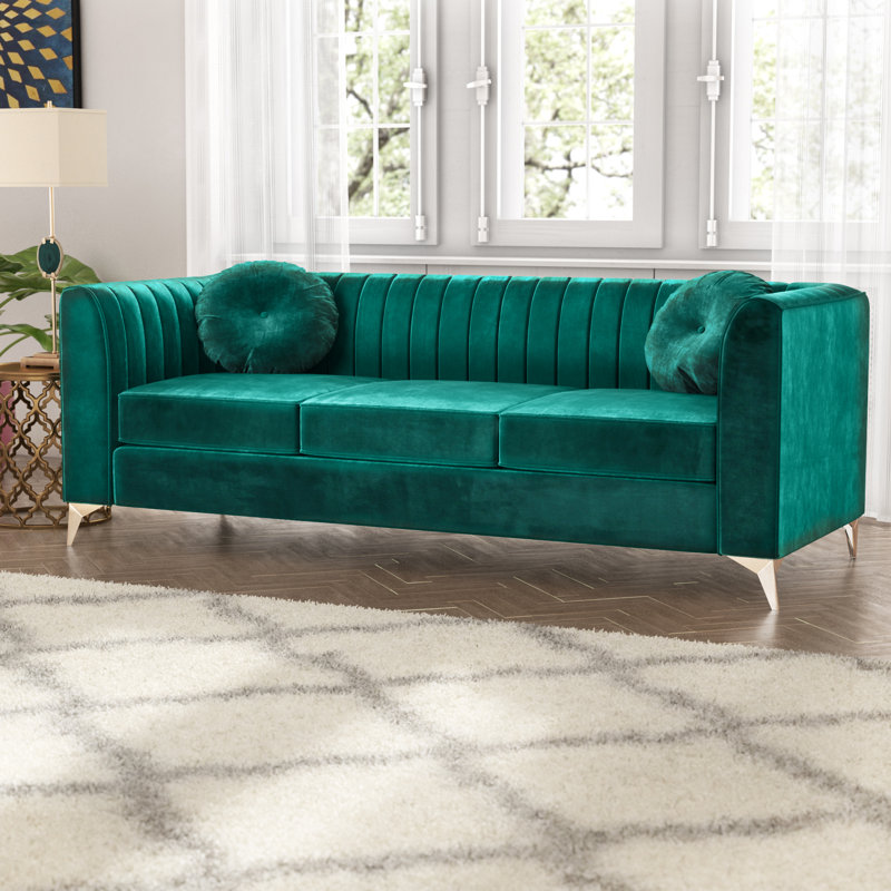 Doucette 86'' Velvet Sofa, Green Velvet