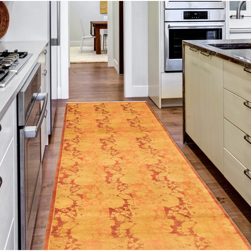 Tapis de couloir en laine noué à la main de conception unique noué à la main new age de style persan 18/20 orange 2 pi 7 po x 8 pi 2 po tapis décoratif