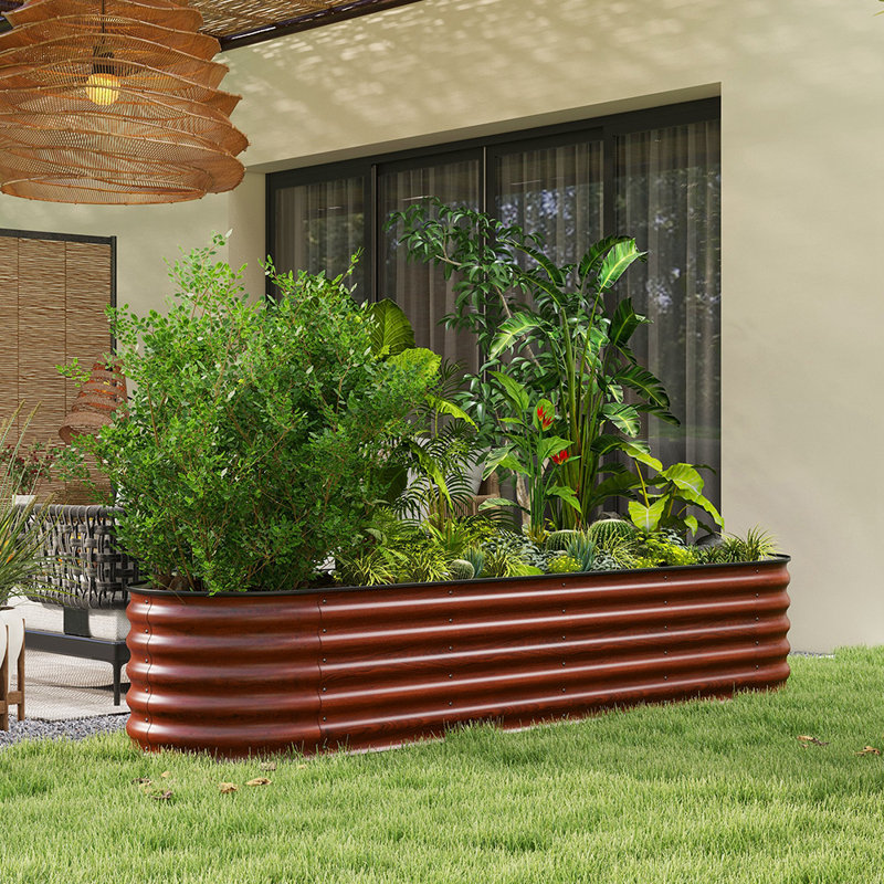 Ensemble de lit de jardin surélevé galvanisé, jardinière en acier galvanisé avec bordure de sécurité, lit de bricolage modulaire à fond ouvert pour les fleurs et les herbes