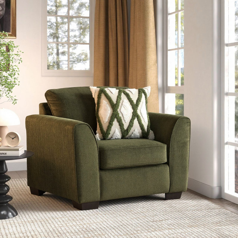 Fauteuil de salon Roundhill Furniture Marvella avec revêtement en chenille Mosswood et coussin décoratif texturé