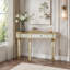 Console à miroir demi-lune 47 po avec tiroir en verre cannelé et poignée en cristal-132380516