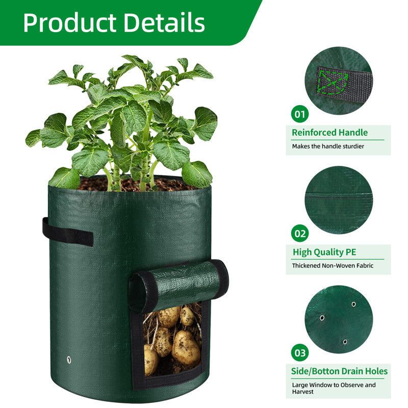 10 Gallon Green PE Fabric Grow Bags with Handles, 8-Pack