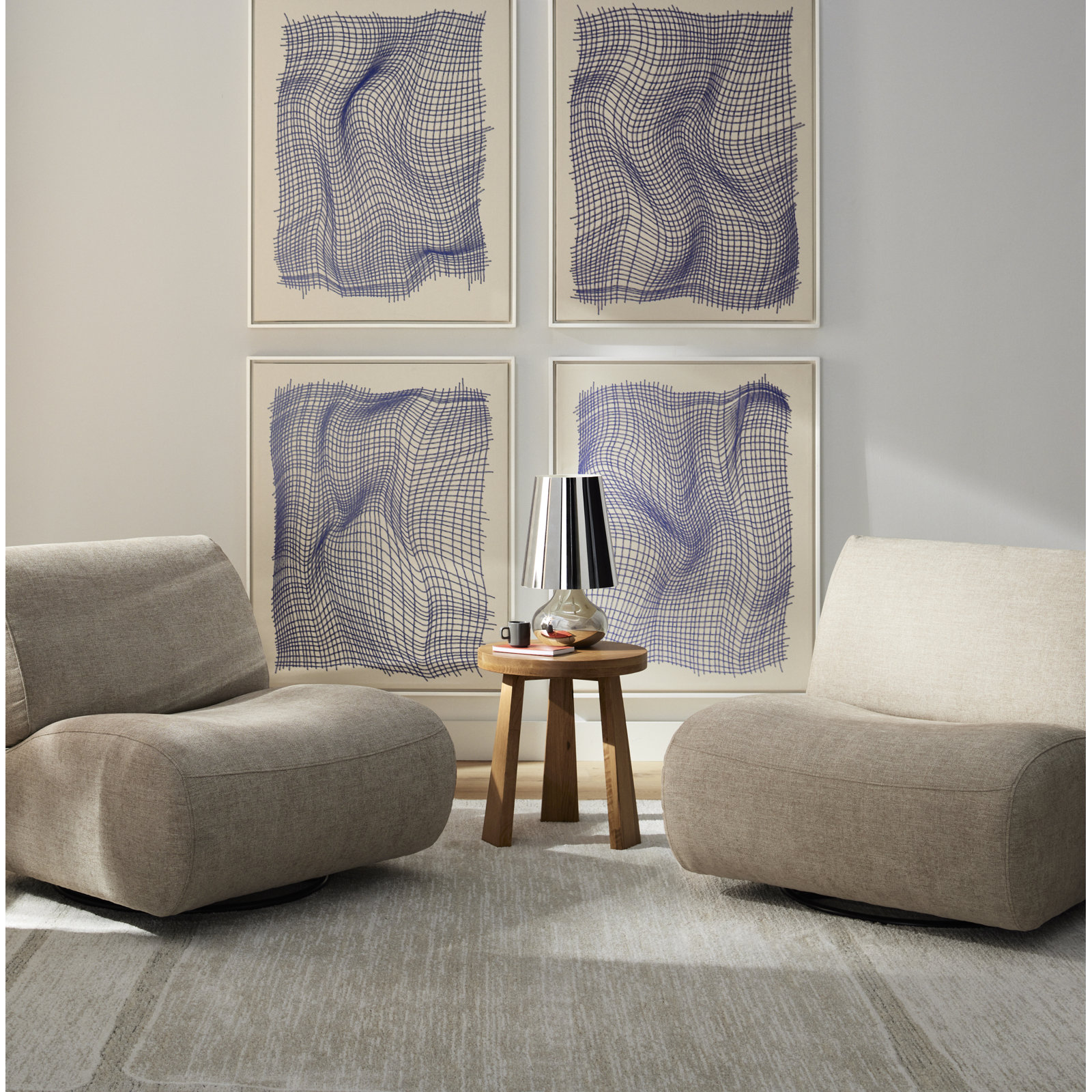 Netting 4-Piece Print Set by Jacques Pilon, 50" H x 160" W x 1.25" D, White Single Structure Framed Canvas